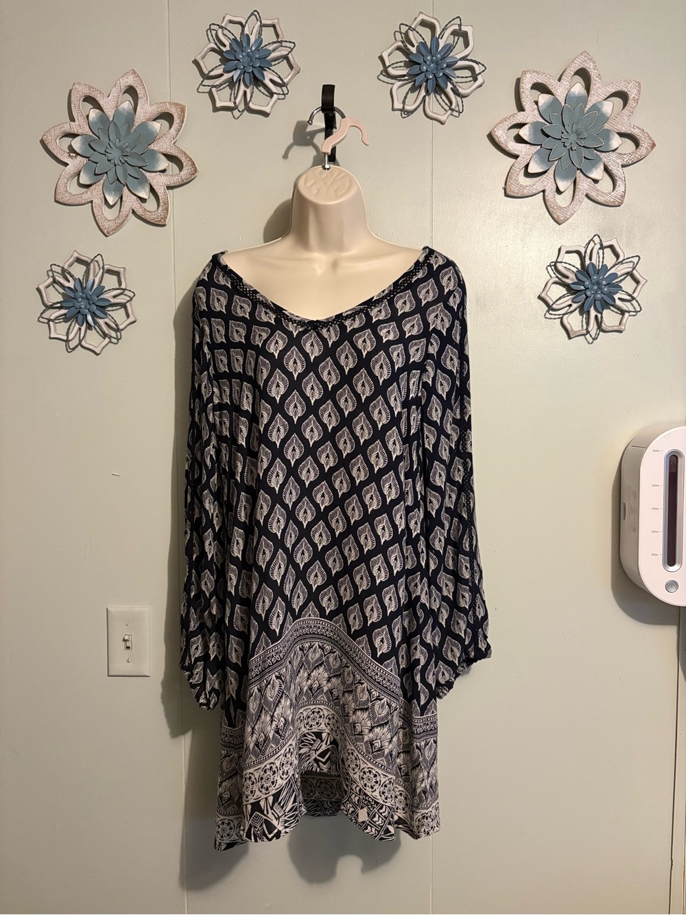 Navy and White Boho Print Dress/Cover Up